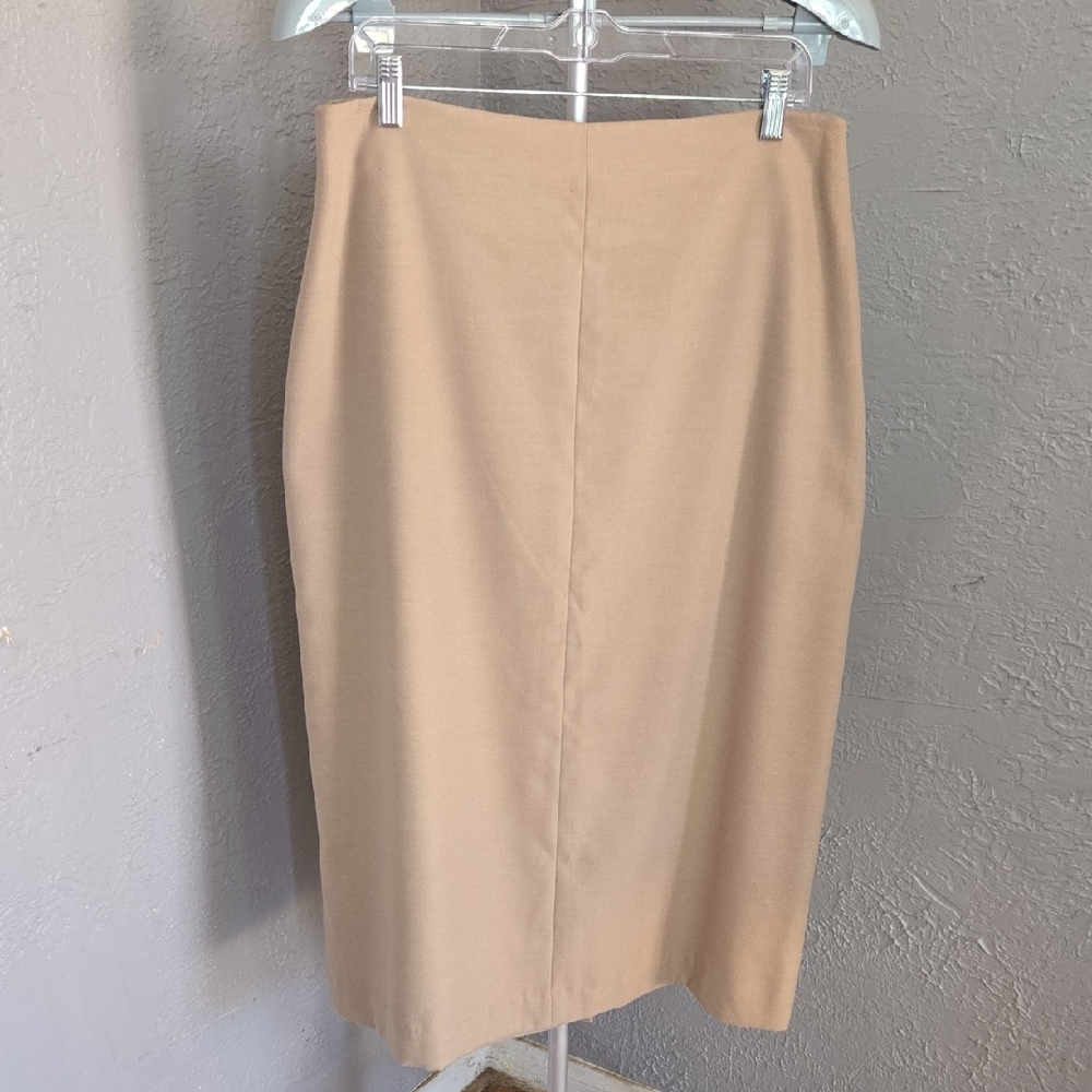 Vintage Beige Plus Midi Skirt Career Professional Office Neutral